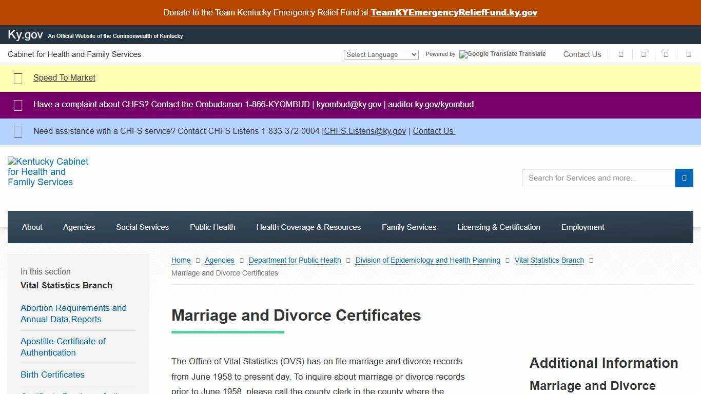Marriage and Divorce Certificates - Cabinet for Health and Family Services